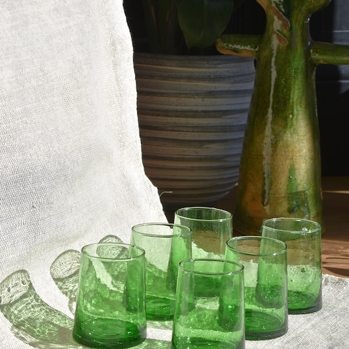 MID-SEASON SALE Recycled Moroccan Green Tumbler/Highball Glass, Sustainable, handmade, Handblown Glass, Recycled Beer Bottle, Home Decor