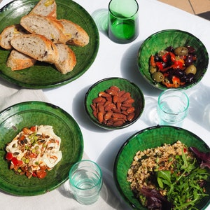 Moroccan Vintage Tamegroute Green Glazed Dining Set, Handmade Ceramic Bowl, Handmade plate, Dining Set, Home Decor, Nesting set