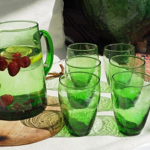 Recycled Moroccan Large Green Rounded Glass, Sustainable, handmade, reclaimed Glass, Handblown Glass, Home Decor