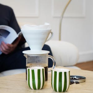 MID-SEASON SALE Moroccan Handmade Striped Espresso Cup, Cortado Cup, Striped Pottery, Moroccan Pottery