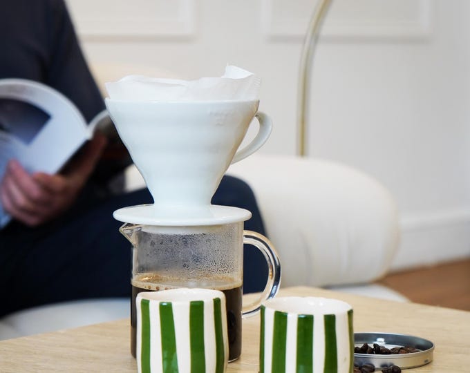 NEW SEASON SALE Moroccan Handmade Striped Espresso Cup, Cortado Cup, Striped Pottery, Moroccan Pottery