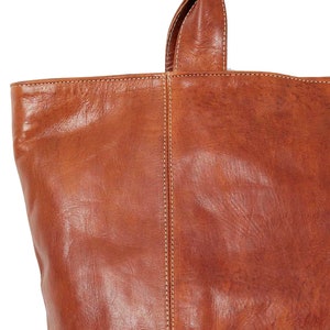 MID-SEASON SALE Moroccan Medium Sized Mid-Brown Leather Tote Bag, Handmade Bohemian Shoulder Shopper, Premium Quality Travel image 2