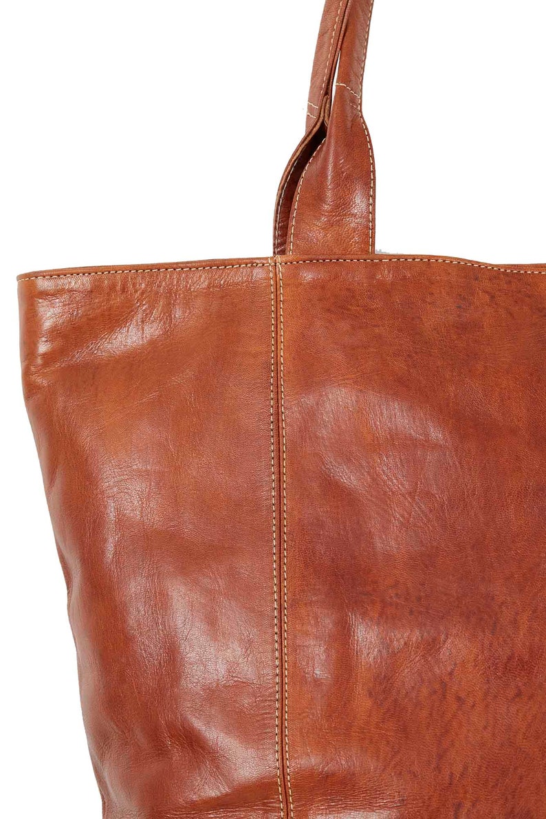 MID-SEASON SALE Moroccan Medium Sized Mid-Brown Leather Tote Bag, Handmade Bohemian Shoulder Shopper, Premium Quality Travel image 2