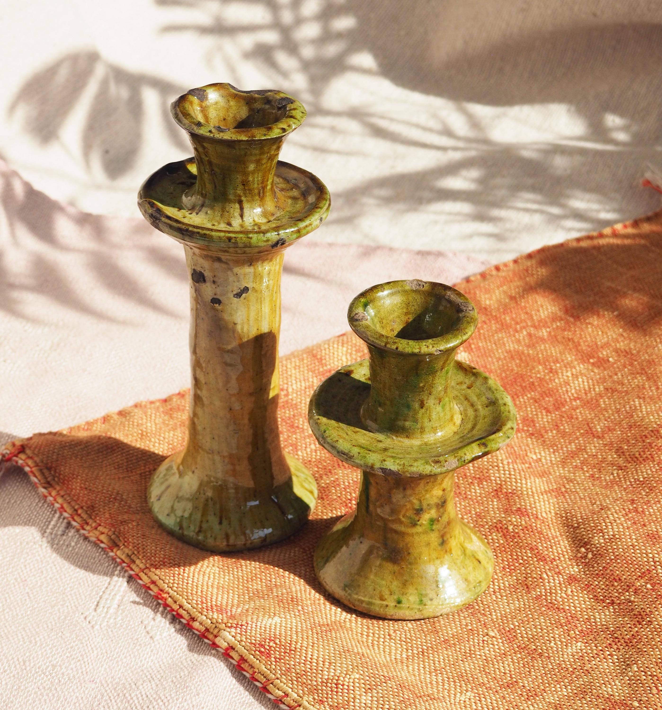 Bougeoir Artisanal Tamegroute - Céramique Marocaine Ocre - Fait Main