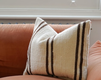 MID-SEASON SALE Vintage Chocolate Brown Wool Berber Cushion Cover, Up-cycled Vintage, Handmade Cushion Cover