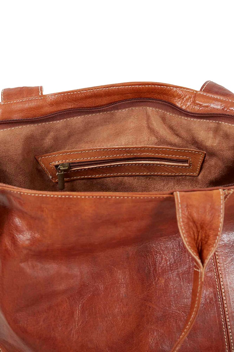 MID-SEASON SALE Moroccan Medium Sized Mid-Brown Leather Tote Bag, Handmade Bohemian Shoulder Shopper, Premium Quality Travel image 3