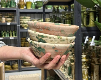 WAREHOUSE SALE Moroccan Vintage Tamegroute Splatter Ware, Pink and Green Splatter Pottery, Raw Terracotta