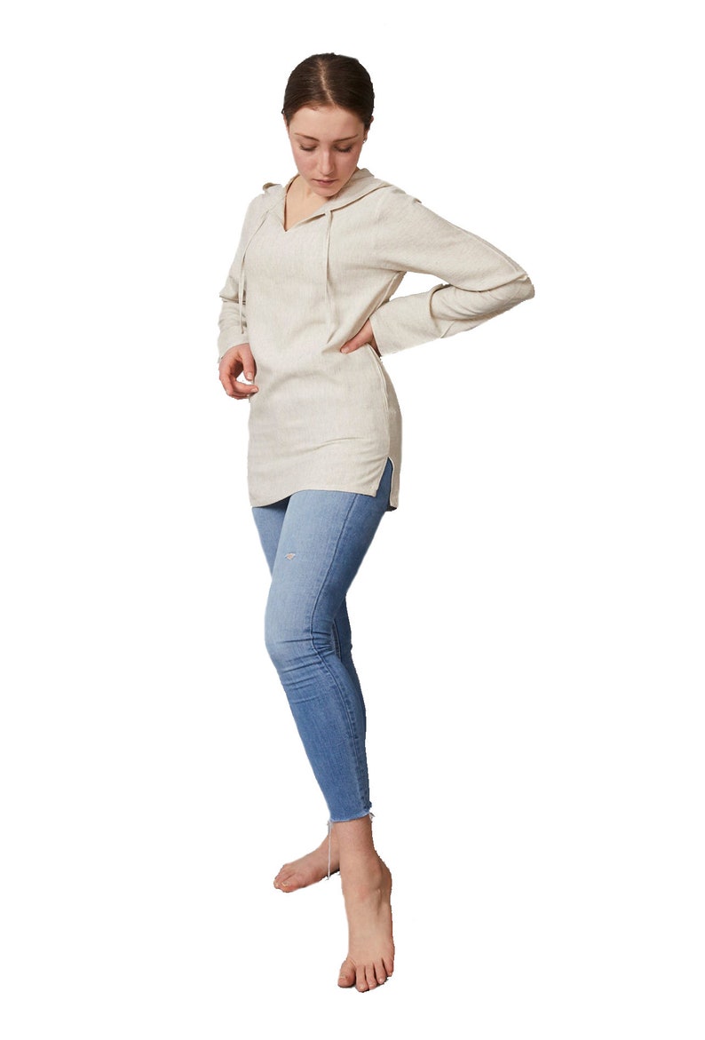 Plain Moroccan Linen Hoodie Loungewear, Luxurious Soft Touch Linen Hoodie, Gift for her, Casual Beachwear, Beach Shirt, Linen Style image 4