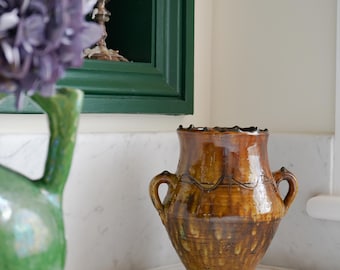 MID-SEASON SALE Moroccan Vintage Tamegroute Ochre Earring Vase, Handmade Tribal Ceramic Decor, Handpainted Home Decor Pottery, Home Decor