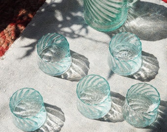 Gobelets/highball torsadés transparents marocains recyclés, verre à gin, verre à expresso, verre à dessert, durable, fait main, soufflé à la main