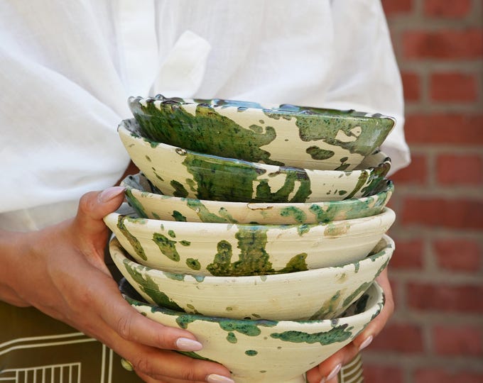 NEW SEASON SALE Moroccan Vintage Tamegroute x Puglia Splatter Bowl, Handmade Ceramic Bowl, Snack Serving Bowl, Ceramic Dining Bowl, Raw Clay