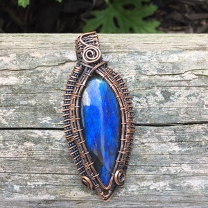 Wire Wrap Blue Labradorit Boho Artisan Halskette