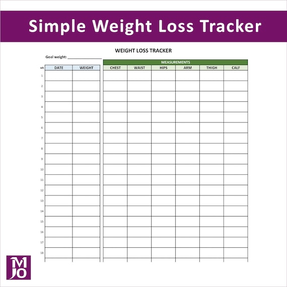 Weight Loss Tracker Printable PDF Download track weekly Etsy