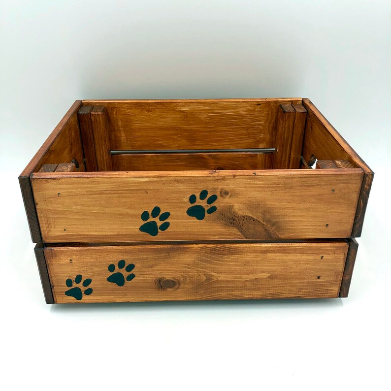 Dog Toy Chest a wooden crate with dog paw prints hand Etsy