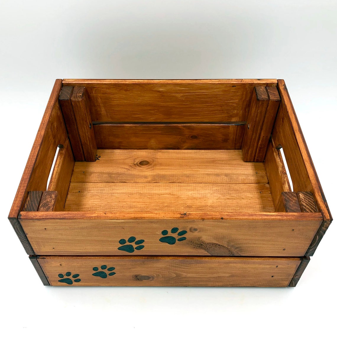 Dog Toy Chest a wooden crate with dog paw prints hand Etsy