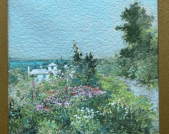 Bermuda garden by the Sea, 1890's, Original Ross Sterling Turner watercolor, framed