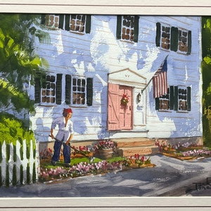 Rockport Street Scene with Sun Dappled Light by Jack Jones (1940-2011) Original watercolor on paper, framed. Excellent condition and quality