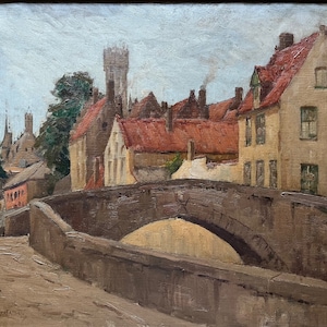Charles Warren Eaton - A Canal in Bruges, rare, original oil on canvas, mint condition
