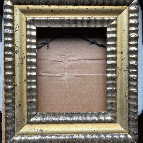 Folk Art Frame, ribbon carved, oil and water gilded. Oustanding condition, 6 x 5 inches, 1840's