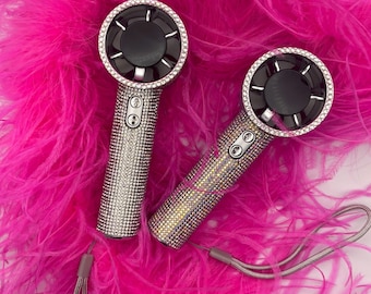Crystallised Handheld Fan with USB C Rechargeable Five Speed Sparkly Portable Personal Cooling Fan for Festivals Concerts Heat Wave