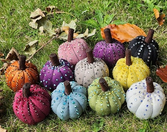 Small Hand Embellished Plush Pumpkins - Various Colours with Zodiac Crystals - Perfect Halloween, Fall & Autumn Décor - 6cm Sparkly Pumpkins