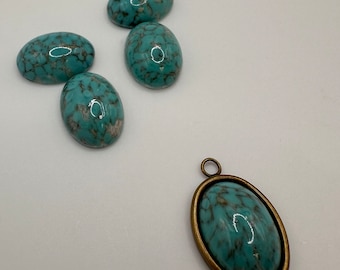 Preciosa Vintage Oval Cabochons in Marble Turquoise (03191) | Perfect for Nail Art, Costume Design, Craft Projects, Jewellery Making | Rare