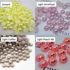 May include: Four groups of pearl-like beads in different colors: Jonquil, Light Amethyst, Light Coffee, and Light Peach AB. Each group is labeled with its color name.
