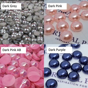 May include: Assortment of pearl-like round buttons in dark grey, dark pink, dark pink with iridescent finish, and dark purple.