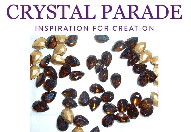 Pack of 6. Preciosa Vintage Pointy Pearshape Crystals Smoked Topaz 14 x 10mm