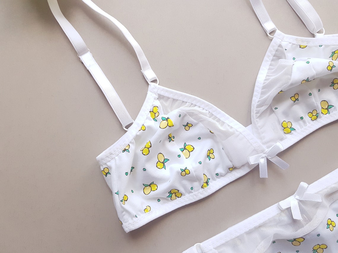 White sheer lingerie set with lemons Cotton lingerie Basic | Etsy