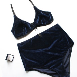 Royal Blue Velvet Lingerie Set / Velvet Bralette and High - Etsy