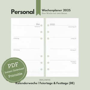 Personal // Wochenplaner 2025 // Wochenkalender im Stil &quot;Easy&quot; (1W2S) // Wochenübersicht 2025 // PDF zum Ausdrucken // Printable