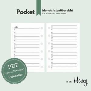PDF // Pocket monthly lists January to December universal // Monthly overview &quot;Honey&quot; (1M2S) // Monthly list overview // PDF for printing