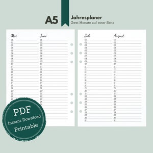 A5: Annual planner (2M1S) in the style “What you love” (universal) / annual overview as PDF / 6 months per double page / A5 ring binder printable PDF