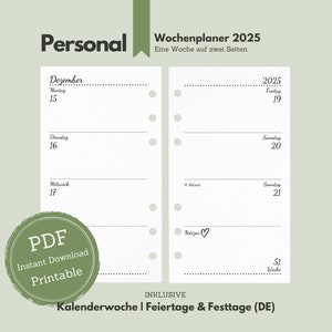 Personale: Agenda settimanale 2025 nello stile "Ciò che ami" - Una settimana per doppia pagina / inserti calendario / inserti agenda 2025 / Stampa personale