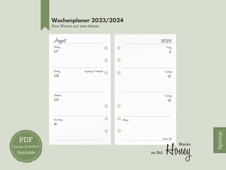 Personal // School Planner 2023/2024 // Weekly Planner in the Style
