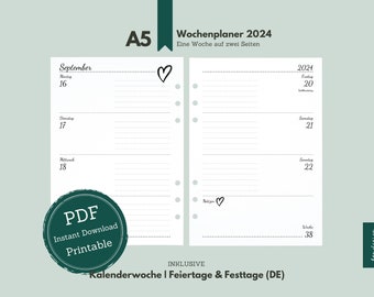 A5 // 2024 // Weekly planner "What you love" (One week on two pages) // Inserts for A5 ring binder planner // A5 calendar book Printable 2024