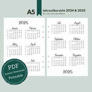 Personnel // Annual overview 2024 and 2025 // Annual planning in the &quot;Honey&quot; style (1J2S) // Annual planner 24/25 // PDF for printing / A5 Printable