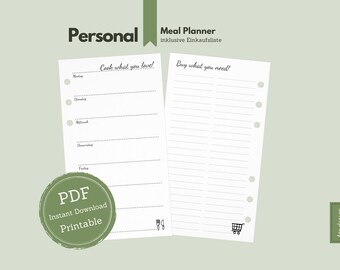 Printable // Personal meal planner + shopping list // Meal planner including shopping list in the style "What you love" // PDF for printing