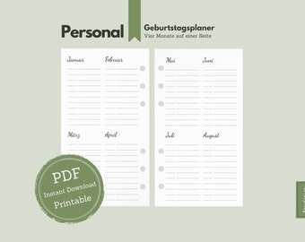 Personal: Birthday planner in the style "What you love" / birthday overview / birthday calendar / personal printable / ring binder inserts A6