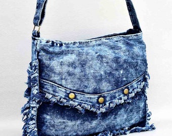 Sac en jean, sac en denim recyclé, sac à bandoulière en denim recyclé, sac en denim, épaule en denim, sac à bandoulière en jean