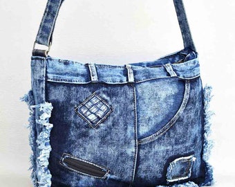 Jeans Bag, Upcycled Denim Bag, Upcycled Denim Shoulder Bag, Denim Bag, Denim shoulder bag, Jeans Shoulder Bag