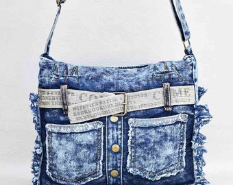 Denim Handtasche, Jeans Tasche, Upcycled Denim Tasche, Upcycled Denim Umhängetasche, Denim Schulter, Jeans Umhängetasche