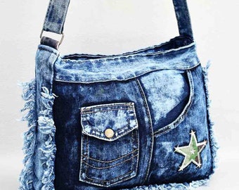 Sac en jean, sac en denim recyclé, sac à bandoulière en denim recyclé, sac en denim, épaule en denim, sac à bandoulière en jean