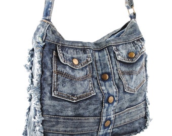 Sac jeans, sac en denim upcycled, sac à bandoulière en denim upcycled, sac en denim, sac à bandoulière en denim, sac à bandoulière jeans