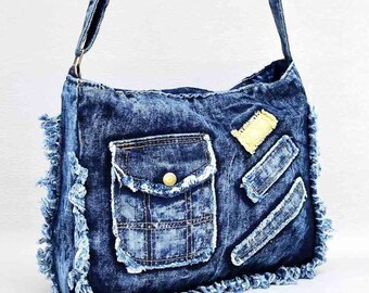 Sac en jean, sac en denim recyclé, sac à bandoulière en denim recyclé, sac en denim, épaule en denim, sac à bandoulière en jean