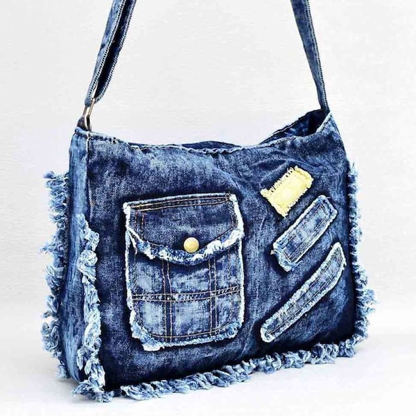 Sac en jean, sac en denim recyclé, sac à bandoulière en denim recyclé, sac en denim, épaule en denim, sac à bandoulière en jean