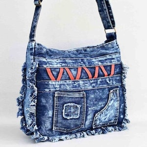 Sac en denim upcyclé, sac jeans, sac à bandoulière en denim upcycled, sac en denim, sac à bandoulière en denim, sac à bandoulière jeans image 1