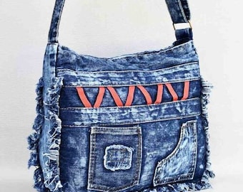 Sac en denim upcyclé, sac jeans, sac à bandoulière en denim upcycled, sac en denim, sac à bandoulière en denim, sac à bandoulière jeans