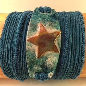 Copper Star Teal Silk Wrap Bracelet